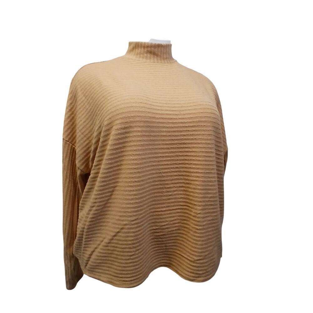 Forever 21 Womens Large Tan Brown Ribbed Mock Neck Knit Sweater Top